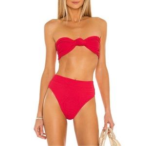 FELLA Hunter Top + Hubert Bottom High-Waisted Strapless Coral Bikini Set